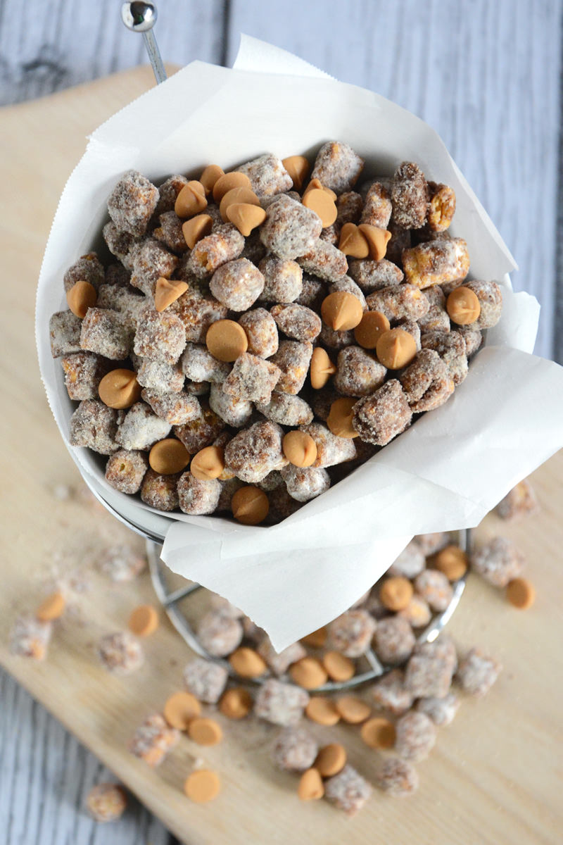 Peanut Butter Puppy Chow gets a makeover with Captain Crunch Cereal and peanut butter chips for an easy make ahead dessert!