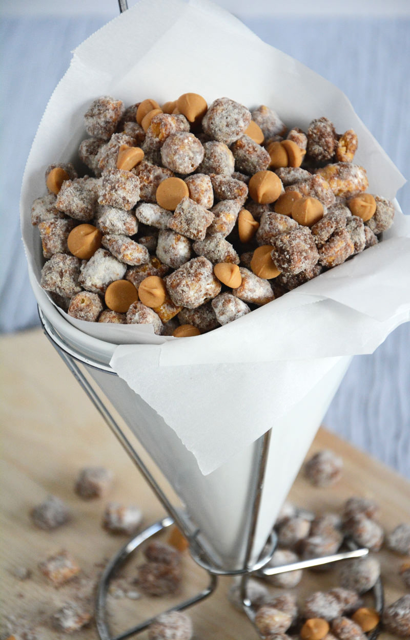 Peanut Butter Puppy Chow gets a makeover with Captain Crunch Cereal and peanut butter chips for an easy make ahead dessert!