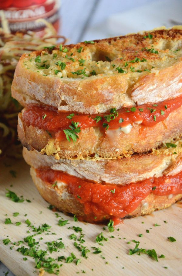 Parmesan Crusted Marinara Triple Grilled Cheese