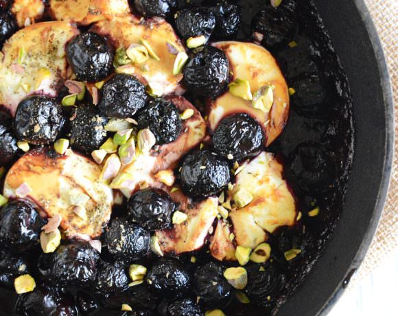 Goat Cheese Fundido with Cherries, Balsamic and Honey Drizzle