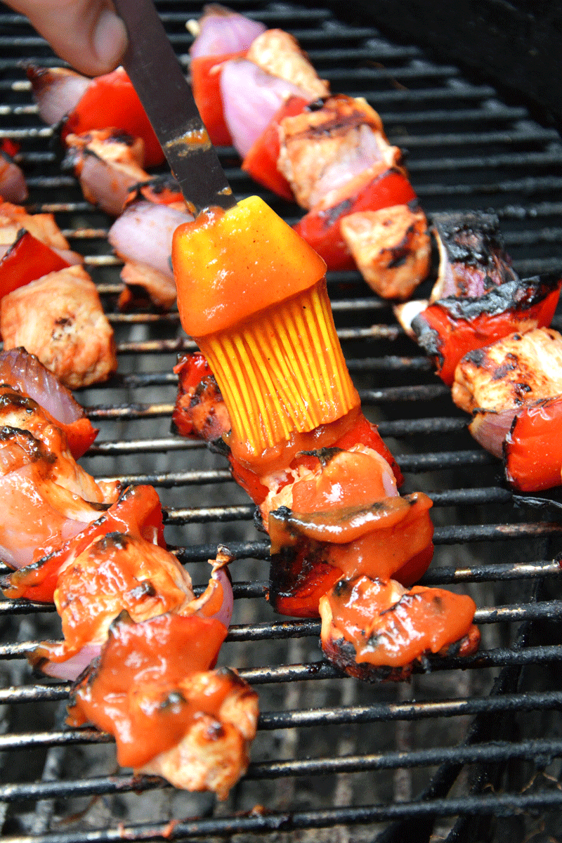 Fiery Glazed Mango BBQ Chicken Skewers