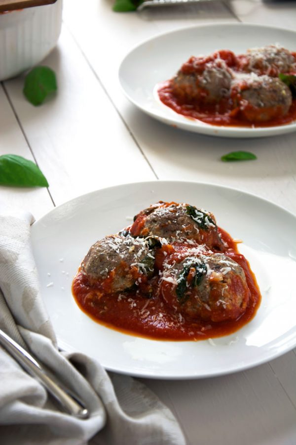 Goat Cheese Stuffed Meatballs with Rustic Tomato Basil Sauce
