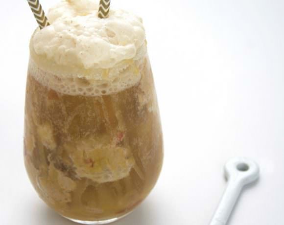 A fall inspired twist on the classic ice cream float! Brown Butter Apple Cinnamon Ice Cream pairs perfectly with Cream Soda and Salted Honey Caramel for a delicious and buttery treat!
