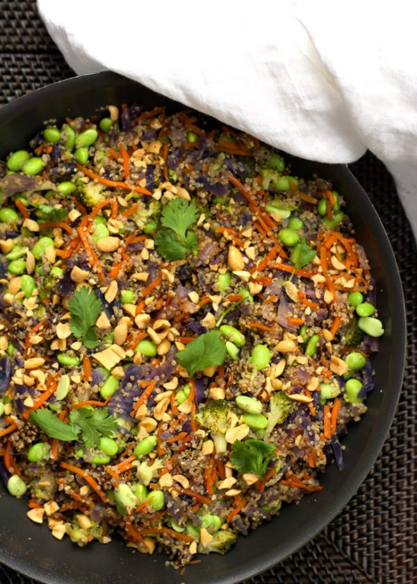 One Pot Thai Quinoa Bowl with Chicken & Spicy Peanut Sauce
