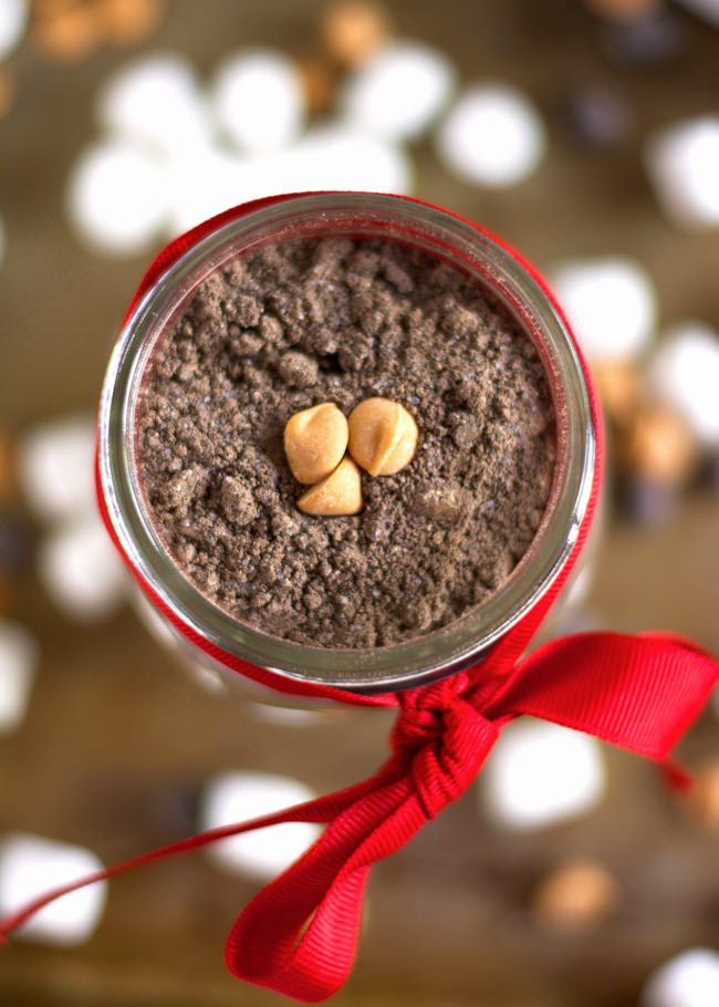 A healthy hot cocoa mix with a touch of peanut butter that tastes just like you are indulging in a peanut butter cup! #healthy #glutenfree #hotchocolate #mix