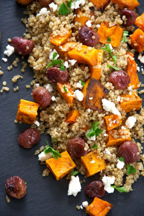 Walnut, Grape & Kale Quinoa Salad with White Balsamic Dressing