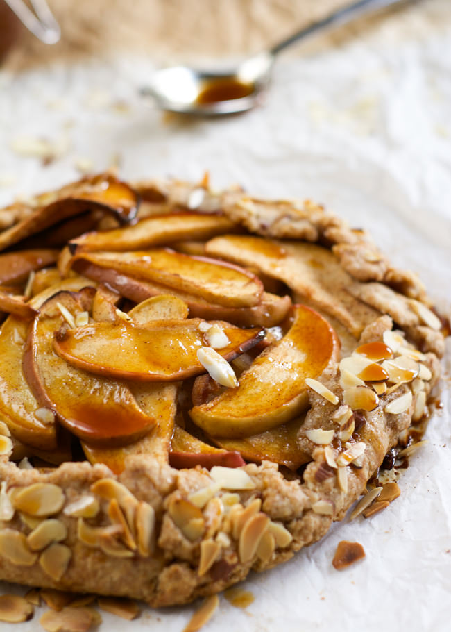 This rustic, whole wheat Ambrosia Apple Galette with Salted Caramel is wholesome, slightly sweet and easy to make! Topped with the homemade sauce, makes this dessert irresistible!
