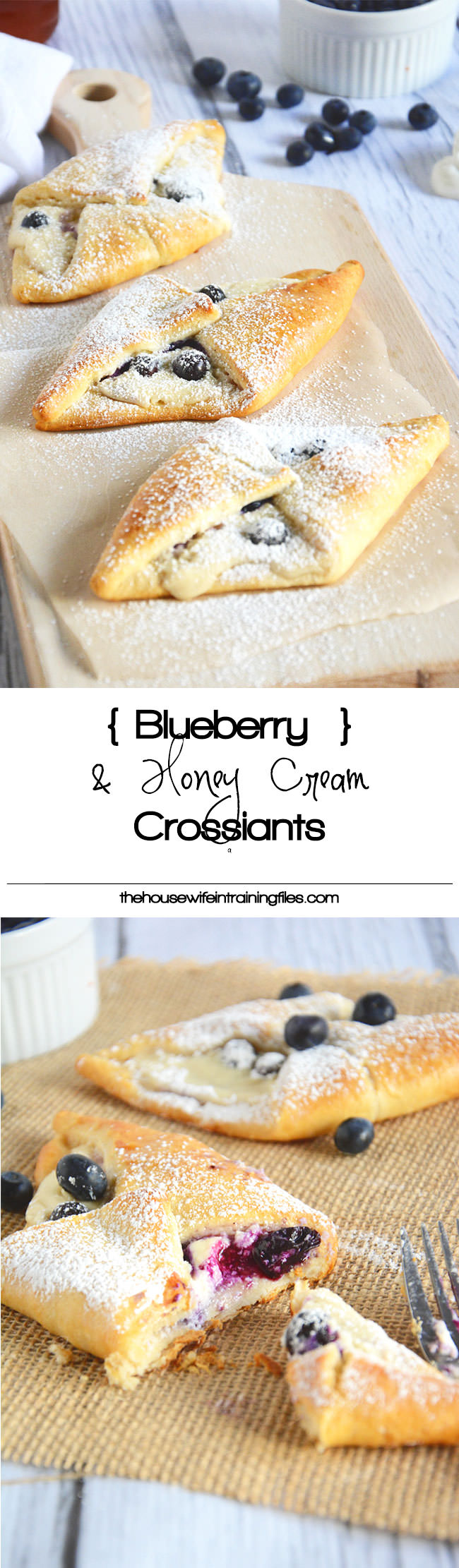 Blueberry & Honey Cream Croissants are buttery and flakey, filled with whipped honey cream cheese, tart blueberries are the perfect breakfast!