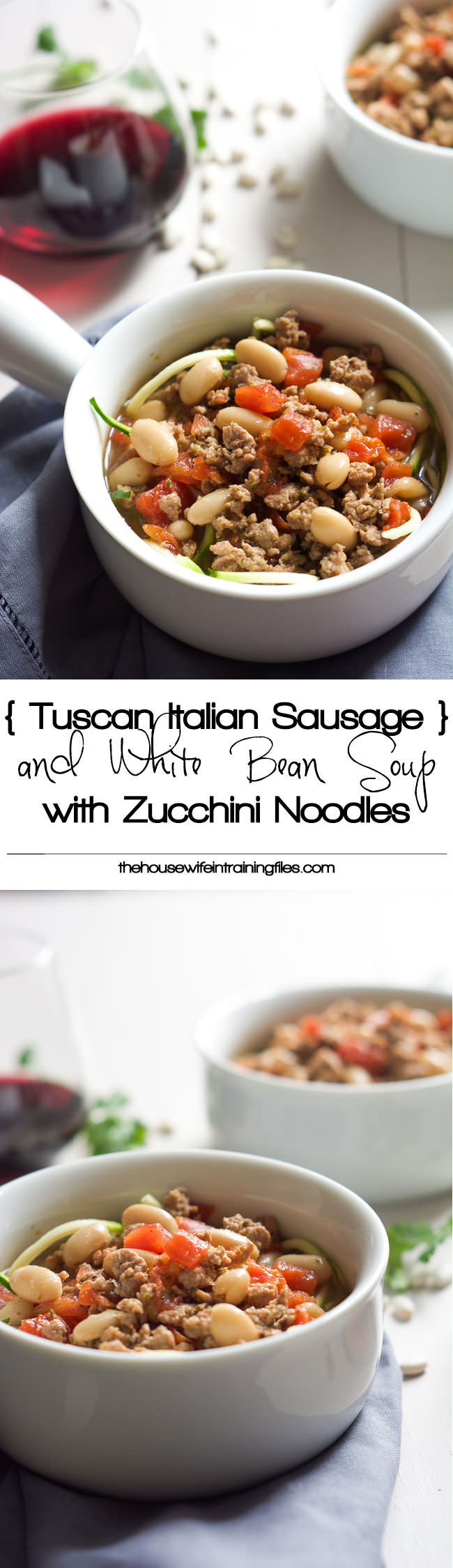 A quick and healthy 30 minute soup! Tuscan Italian Sausage and White Bean Soup with Zucchini Noodles is full of flavor yet lighter so you can indulge in a bowl or two! 