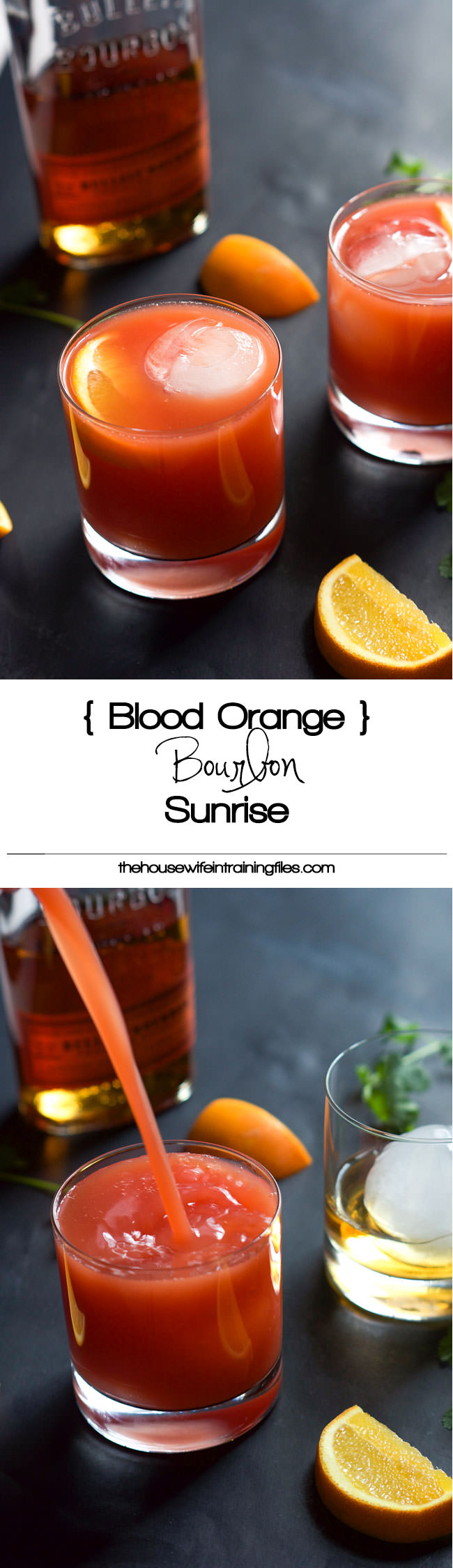 This Blood Orange Bourbon Sunrise is a sweet and sour cocktail that is spiced with smooth bourbon, fresh blood orange juice and a touch of honey! #cocktail #drink #bourbon #whiskey