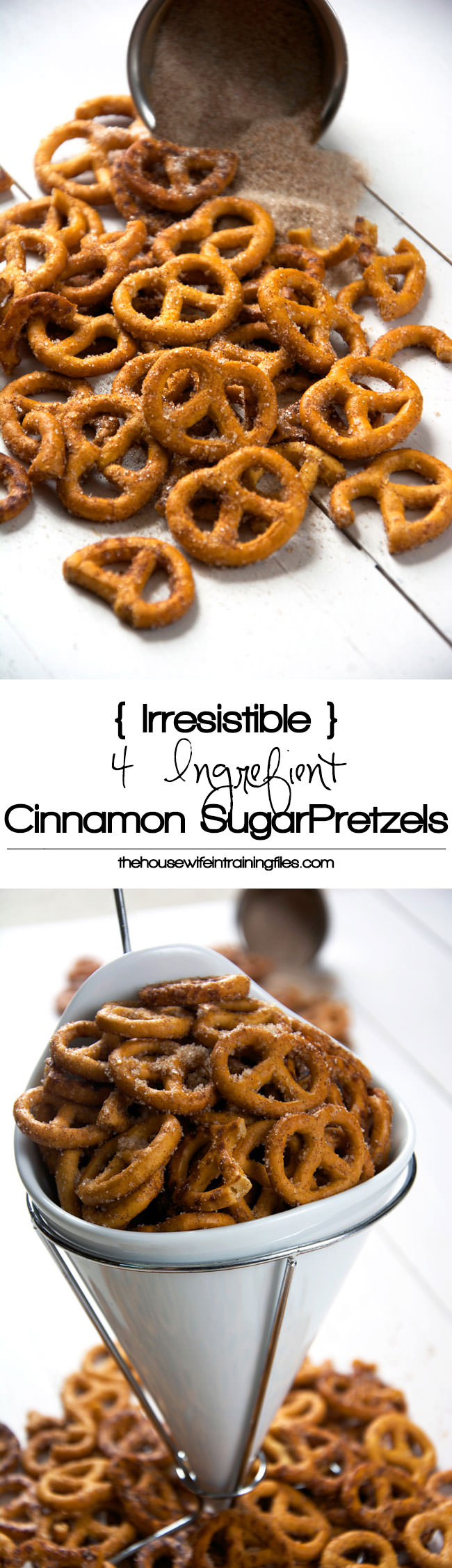 Sweet, salty, crunchy and so irresistible! Cinnamon Sugar Pretzels are simple to make with only 4 ingredients. They will be your favorite dessert, appetizer or snack in no time! #glutenfree #coconutoil #healthy #snack