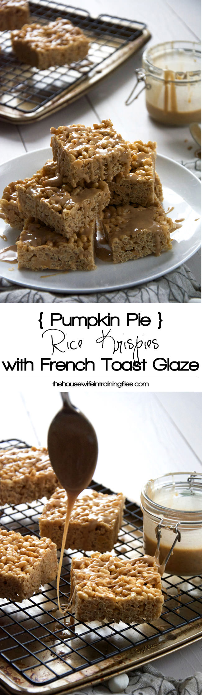 Irresistible, chewy rice krispies made with pumpkin pie spice and butterscotch then topped with a decedent French toast glaze! Buttery and toffee like treats that are perfect for fall! 