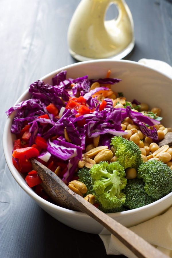 Rainbow Kale Power Salad with Peanut Dijon Dressing