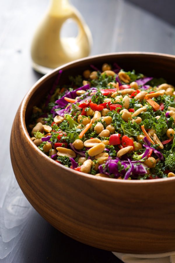 Rainbow Kale Power Salad with Peanut Dijon Dressing