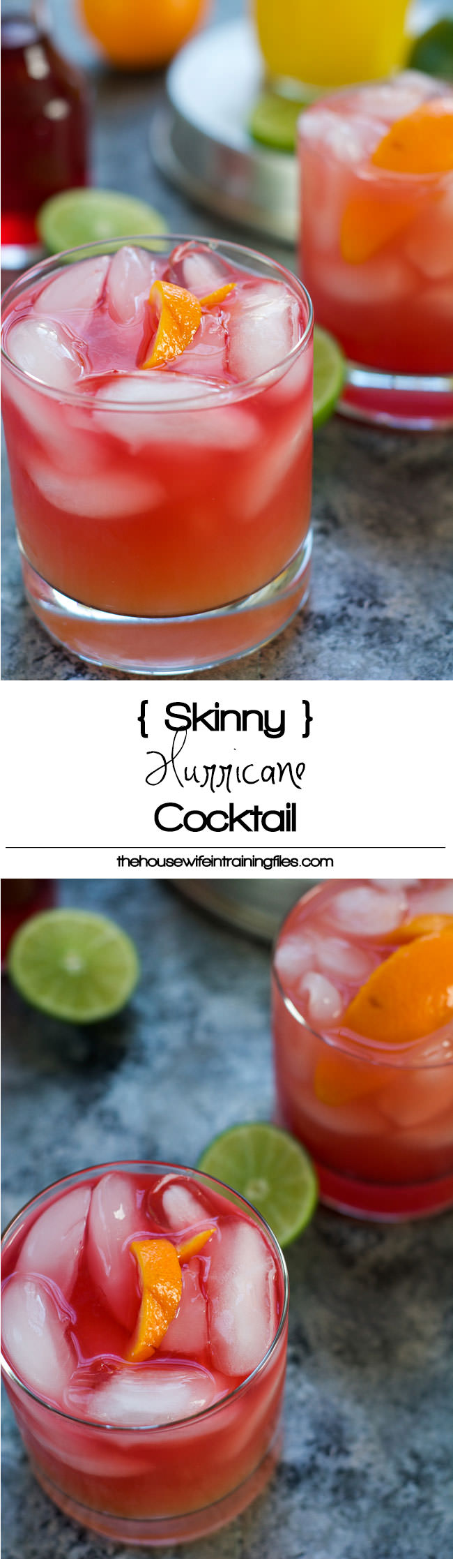 This Skinny Hurricane Cocktail is a healthier version of the classic Mardi Gras drink is filled with orange and cranberry juice and finished with light rum for a refreshing cocktail!