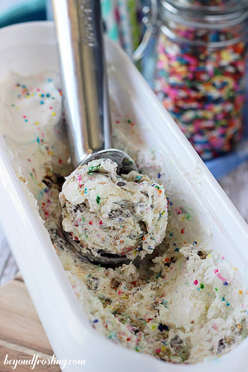 No Churn Cake Batter Cookie Dough Ice Cream | Beyond Frosting
