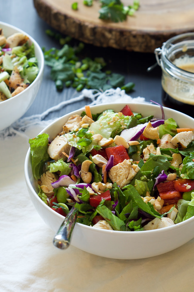 Crispy Thai Cashew Chicken Salad with Soy Ginger Dressing