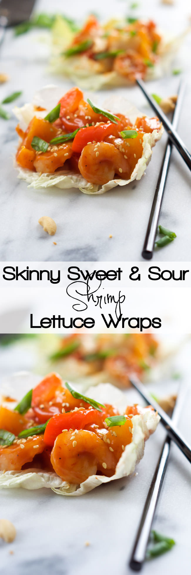 A healthy takeover make over! Skinny Sweet and Sour Shrimp Lettuce Wraps are full of Asian flavors, lighter and ready quicker than you can call take out!