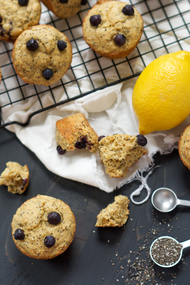 Sweet, nutty and full of blueberries; these Flourless Blueberry Lemon Poppyseed Muffins are the perfect on the go breakfast or ideal for a lazy Sunday morning Brunch! 