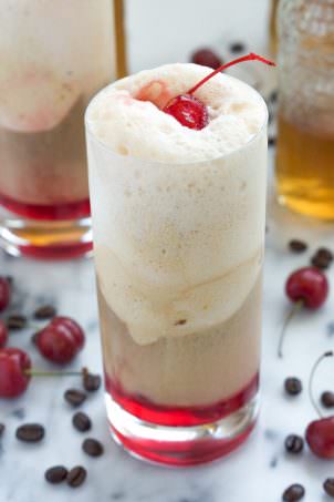 Cherry Vanilla and Salted Caramel Affogatos are a fancy take on ice cream floats! With cherries, salted caramel gelato, vanilla iced coffee and cream soda, this dessert is sure to hit the spot!
