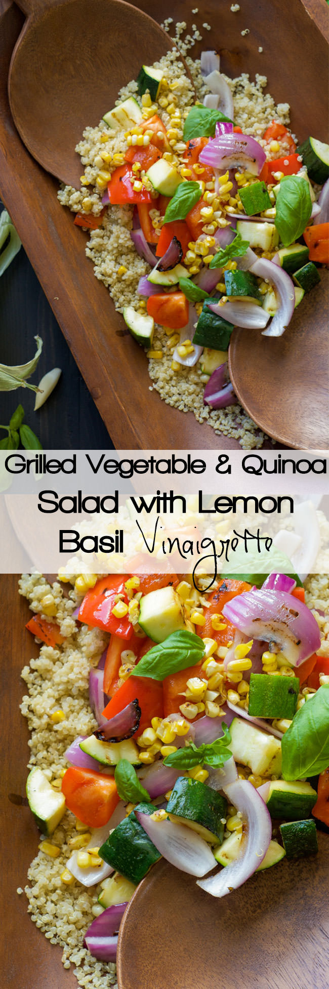 A nutrient and superfood dense salad - this Grilled Summer Vegetable Quinoa Salad is bursting with flavors and drizzled with a light, Lemon Basil Vinaigrette!