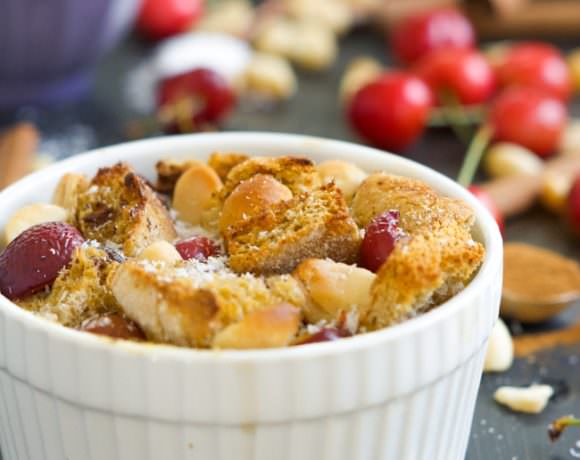 All the flavor of a breakfast favorite but for two! English Muffin French Toast cups are sprinkled with fresh cherries and buttery macadamia nuts for a gourmet breakfast!