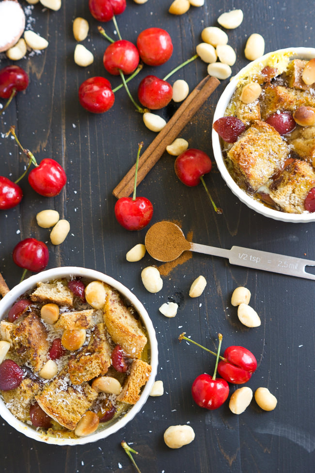 All the flavor of a breakfast favorite but for two! English Muffin French Toast cups are sprinkled with fresh cherries and buttery macadamia nuts for a gourmet breakfast!