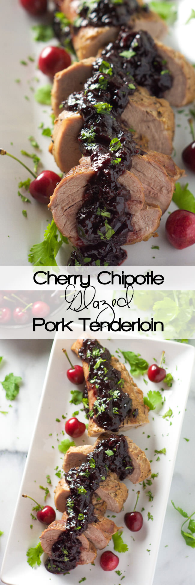 Cherry Chipotle Glazed Pork Tenderloin is a simple 5 ingredient dinner! Tender pork glazed with a chipotle spiked cherry maple sauce!