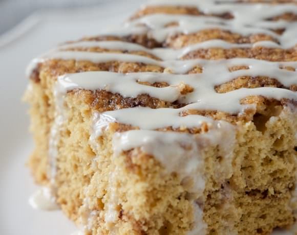 This Caramel Macchiato Coffee Cake is a family favorite, revamped! Tender, cinnamon loaded and perfectly sweet thanks to a secret ingredient!
