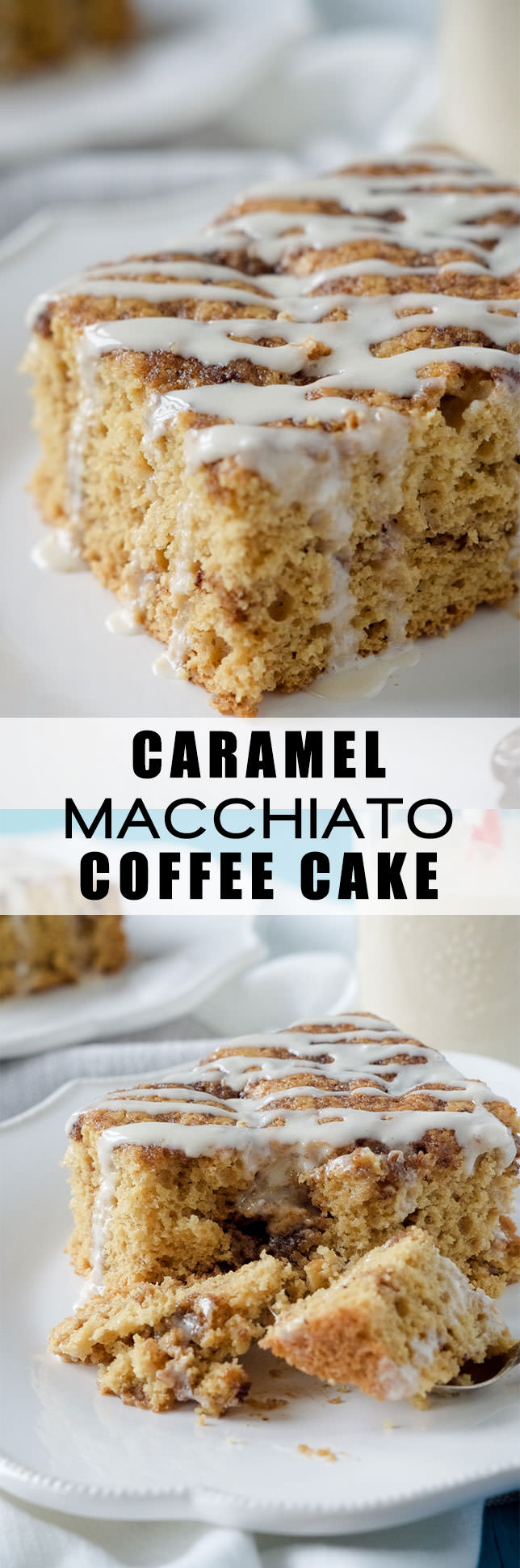 This Caramel Macchiato Coffee Cake is a family favorite, revamped! Tender, cinnamon loaded and perfectly sweet thanks to a secret ingredient! 