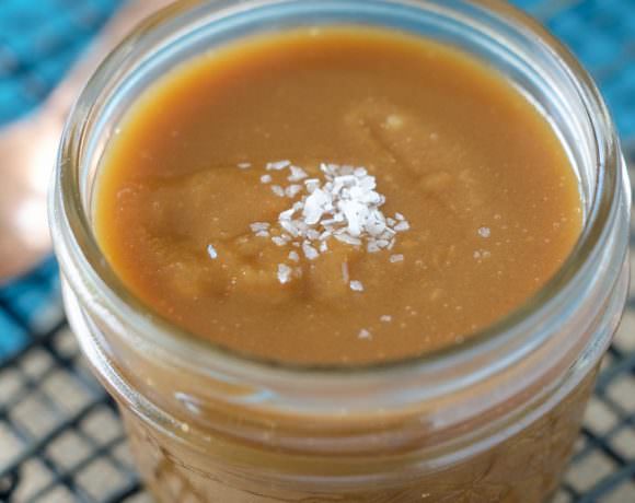 This Lighter Salted Caramel Sauce couldn't be any easier to make and is lightened up! Perfect for drizzling over ice cream, cake or just by the spoonful!
