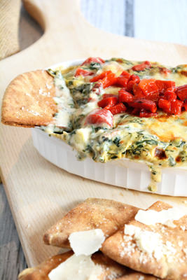 Roasted Garlic Spinach and Artichoke Dip with Garlic Pita Chips | With Salt and Wit