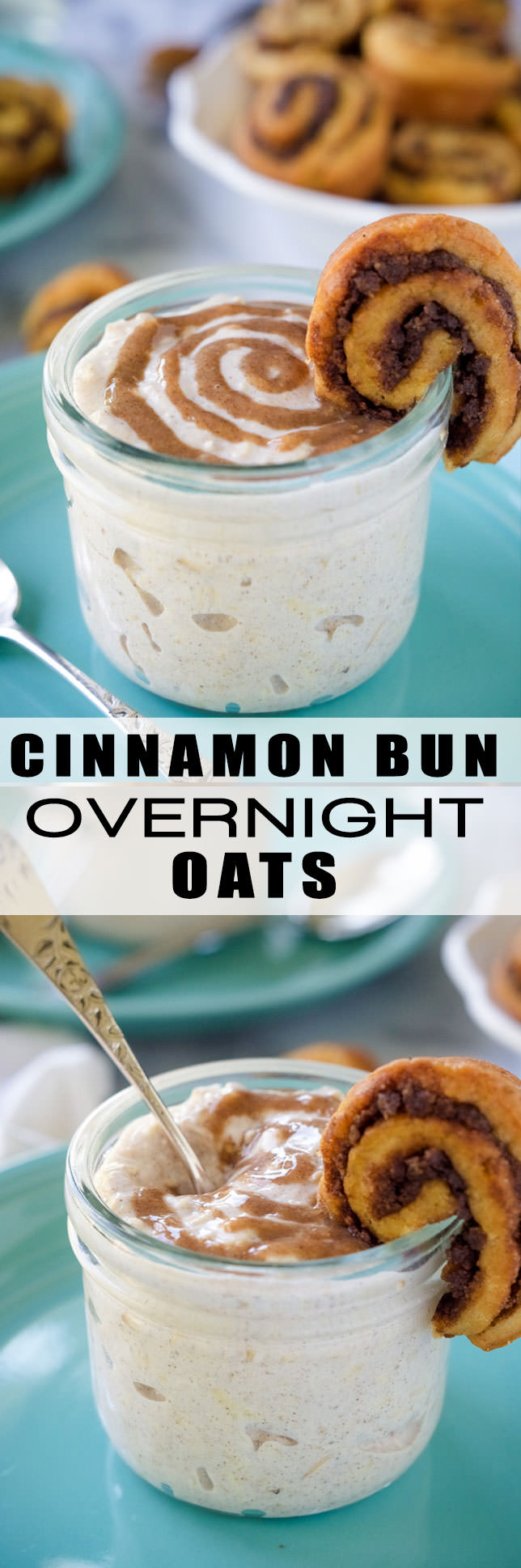 Cinnamon Bun Overnight Oats are a cinnamon bun lovers dream! Flavored with cinnamon, a bit of vanilla and greek yogurt! An easy breakfast idea that you can make the night before!