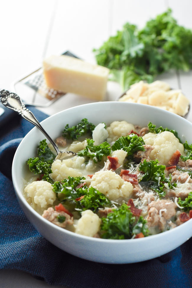 A healthy spin on a restaurant classic, this Skinny Zuppa Toscana Soup is lightened up with cauliflower and sweet turkey sausage! And not mention, it's brought together in 30 minutes! 