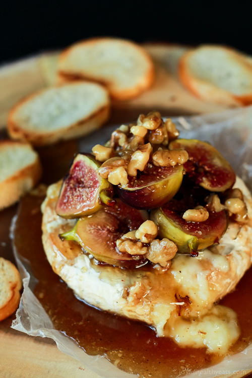 Brie with Roasted Fig Walnut Honey Topping | Joyful Healthy Eats