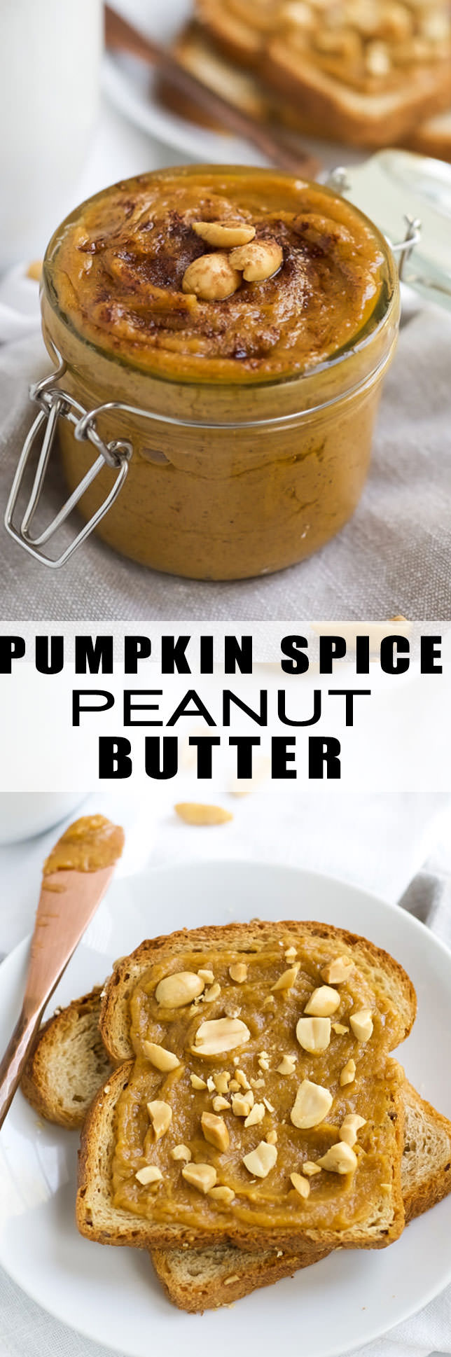 Pumpkin Spice Peanut Butter is a creamy and healthy homemade peanut butter mixed with pure maple syrup and pumpkin spices that will be a delightful treat anytime!