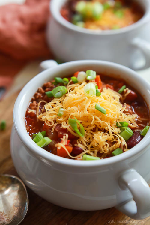 The BEST Crock Pot Chili you’ll ever make and under 300 calories a serving! Plus it has a surprise spice you would’ve never thought to add. This Chili Recipe will blow your mom’s out of the water … sorry mom!