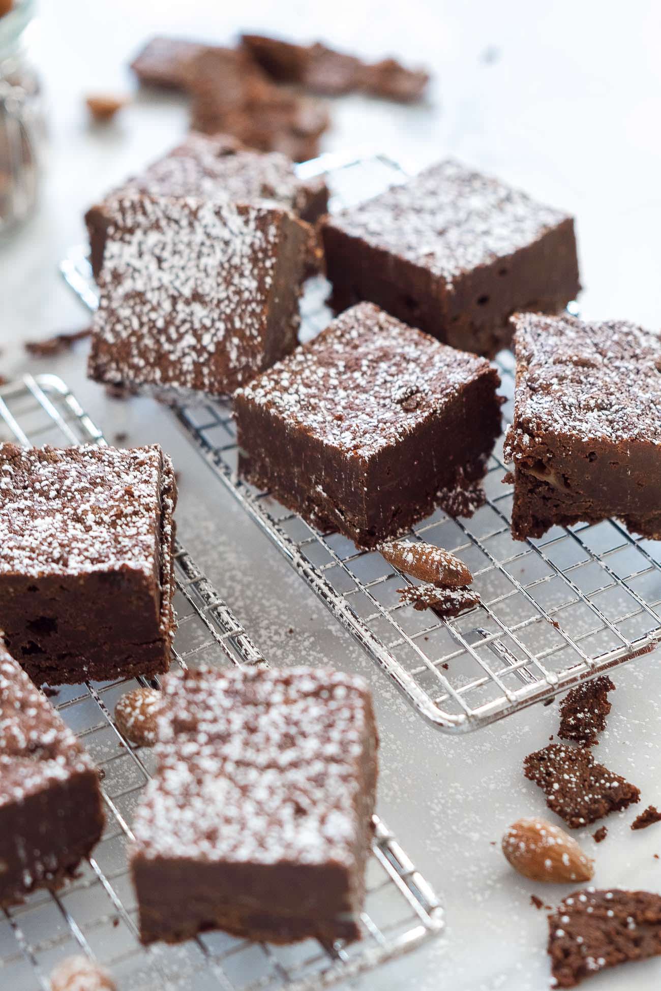 Rich and Fudgy Almond Butter Flourless Brownies are the perfect dessert that come together quickly and are lightened up with a few ingredient swaps! 