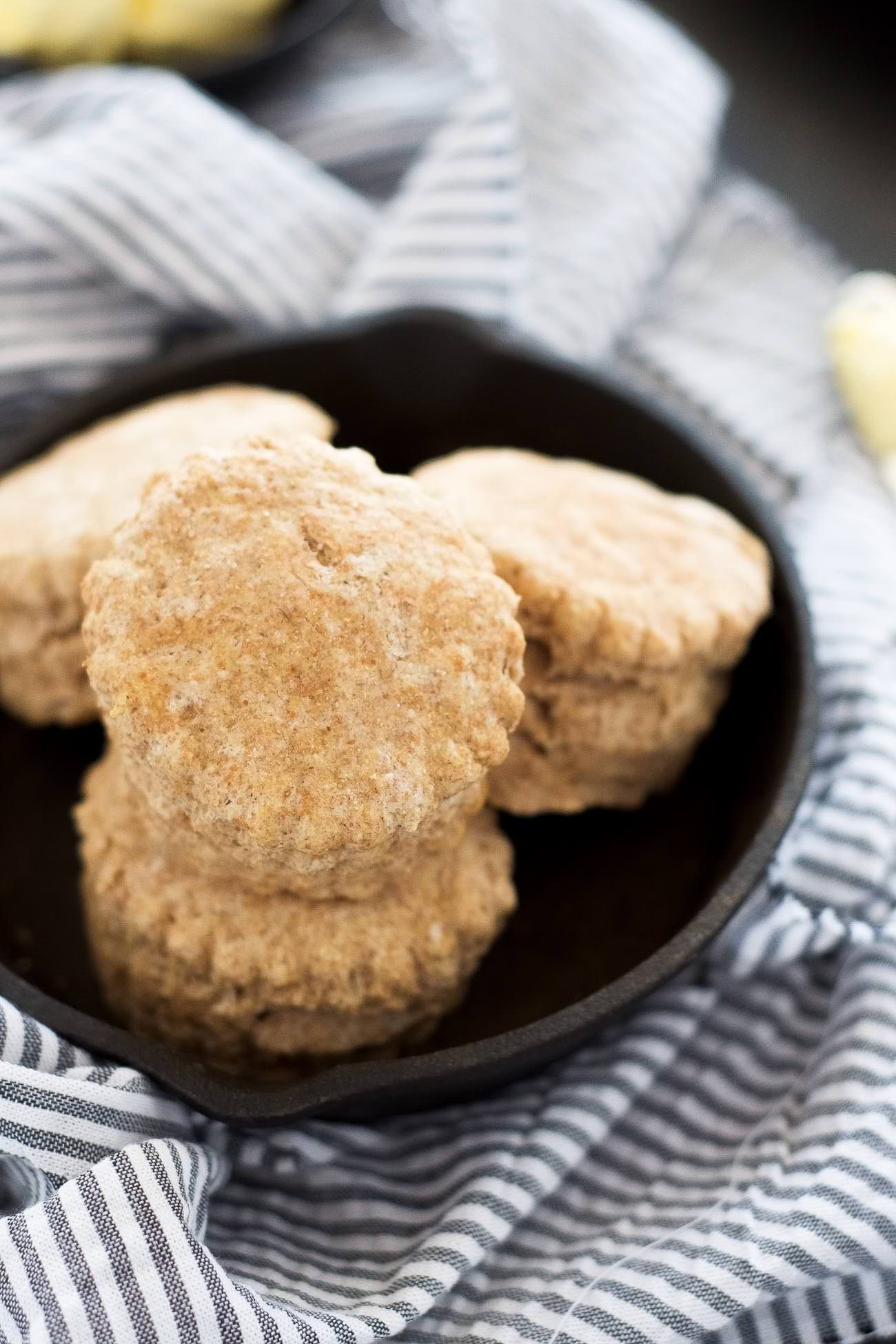 These Flaky Whole Wheat Biscuits are tender and are made with wholesome ingredients, making them guilt free. Plus they require one bowl and take only 2o minutes! These biscuits will be a family favorite for sure!