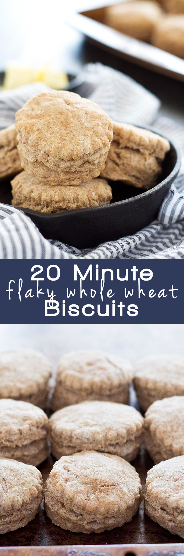 These Flaky Whole Wheat Biscuits are tender and are made with wholesome ingredients, making them guilt free. Plus they require one bowl and take only 2o minutes! These biscuits will be a family favorite for sure!