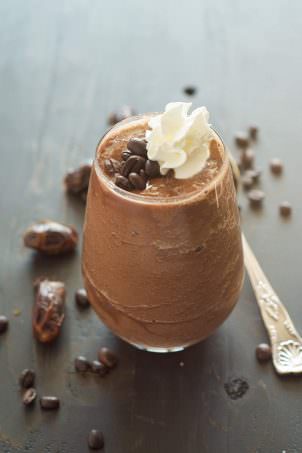This Healthy Salted Caramel Mocha Smoothie is a delicious way to start your day! Flavors of coffee, rich chocolate and salty caramel all come together in a secretly healthy beverage!