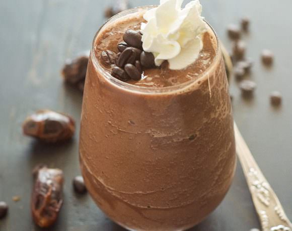 This Healthy Salted Caramel Mocha Smoothie is a delicious way to start your day! Flavors of coffee, rich chocolate and salty caramel all come together in a secretly healthy beverage!