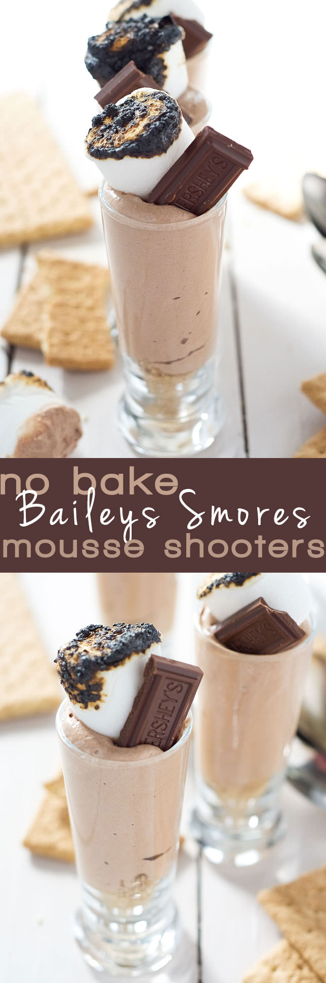 No Bake Baileys Smores Mousse Cups are a simple dessert that is filled with espresso and chocolate mousse and topped with a toasted marshmallow! A dessert you will have no idea is under 150 calories!