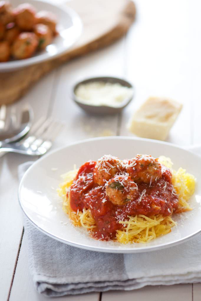 Skinny Sun Dried Tomato Meatballs with Spaghetti Squash With Salt and Wit