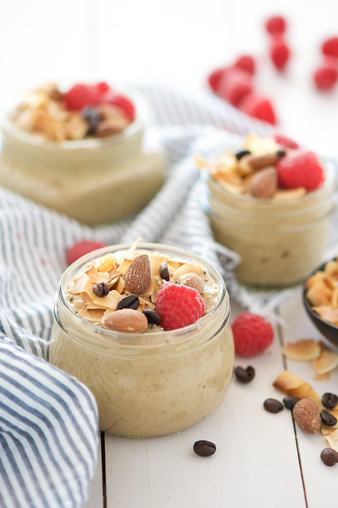 Almond, Coconut & Vanilla Latte Overnight Oats are worth getting out of bed for! They are filled with dreamy vanilla almond butter, toasted coconut and coffee; a breakfast that gets better with time!