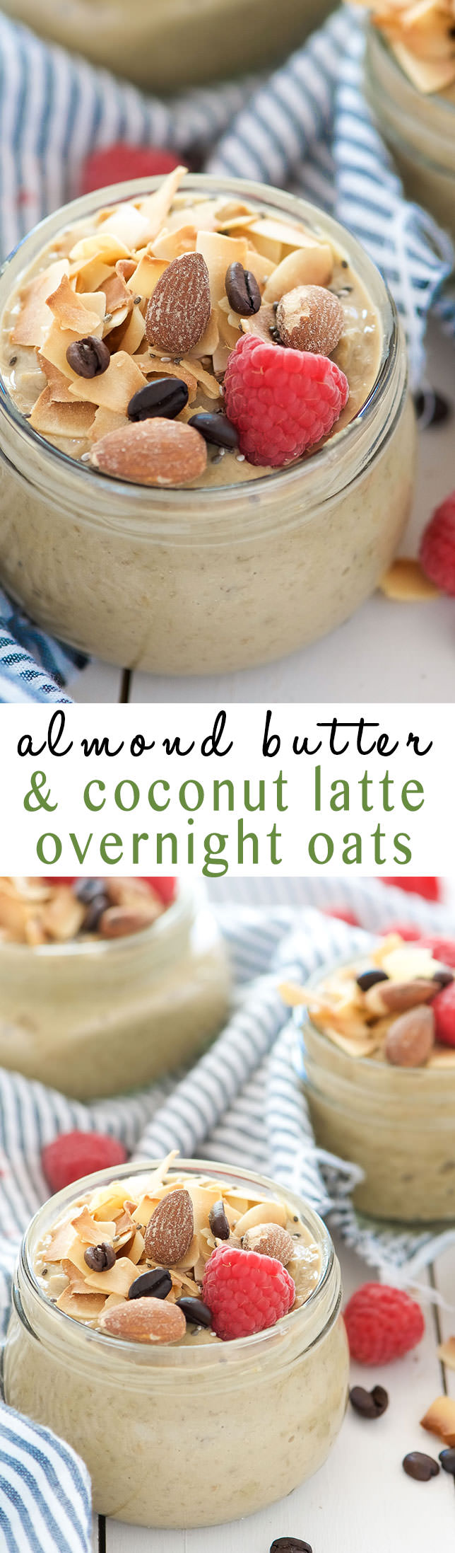 Almond, Coconut & Vanilla Latte Overnight Oats are worth getting out of bed for! Filled with dreamy vanilla almond butter, toasted coconut and coffee! 