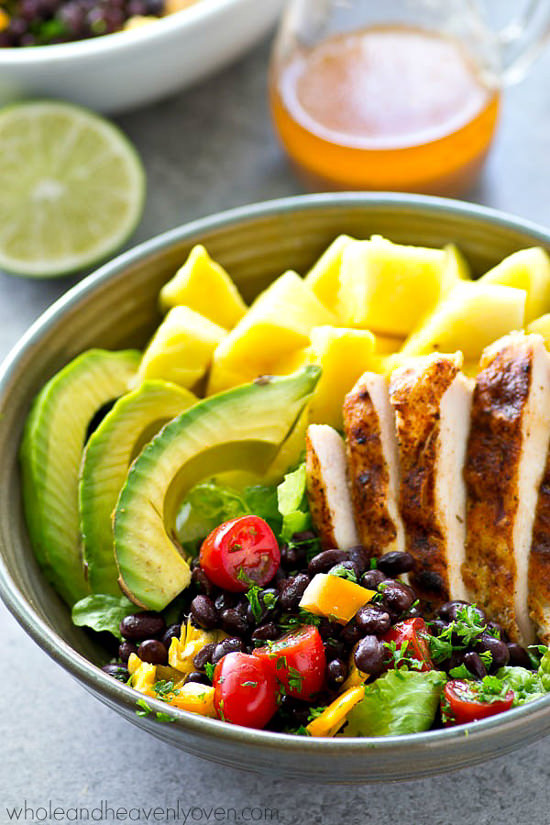 These Tropical Grilled Chicken Mexican Salad Bowls are filled with kickin’ grilled chicken, sweet pineapple, and lots of Mexican goodness collide! A zippy chipotle vinaigrette drizzled on top makes all the flavors sing!