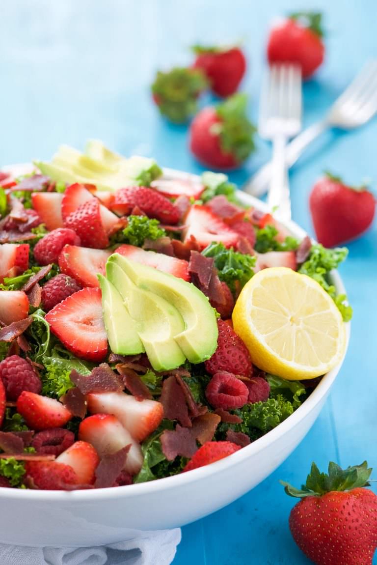 Bacon & Berry Kale Salad with Honey Lemon Vinaigrette With Salt and Wit