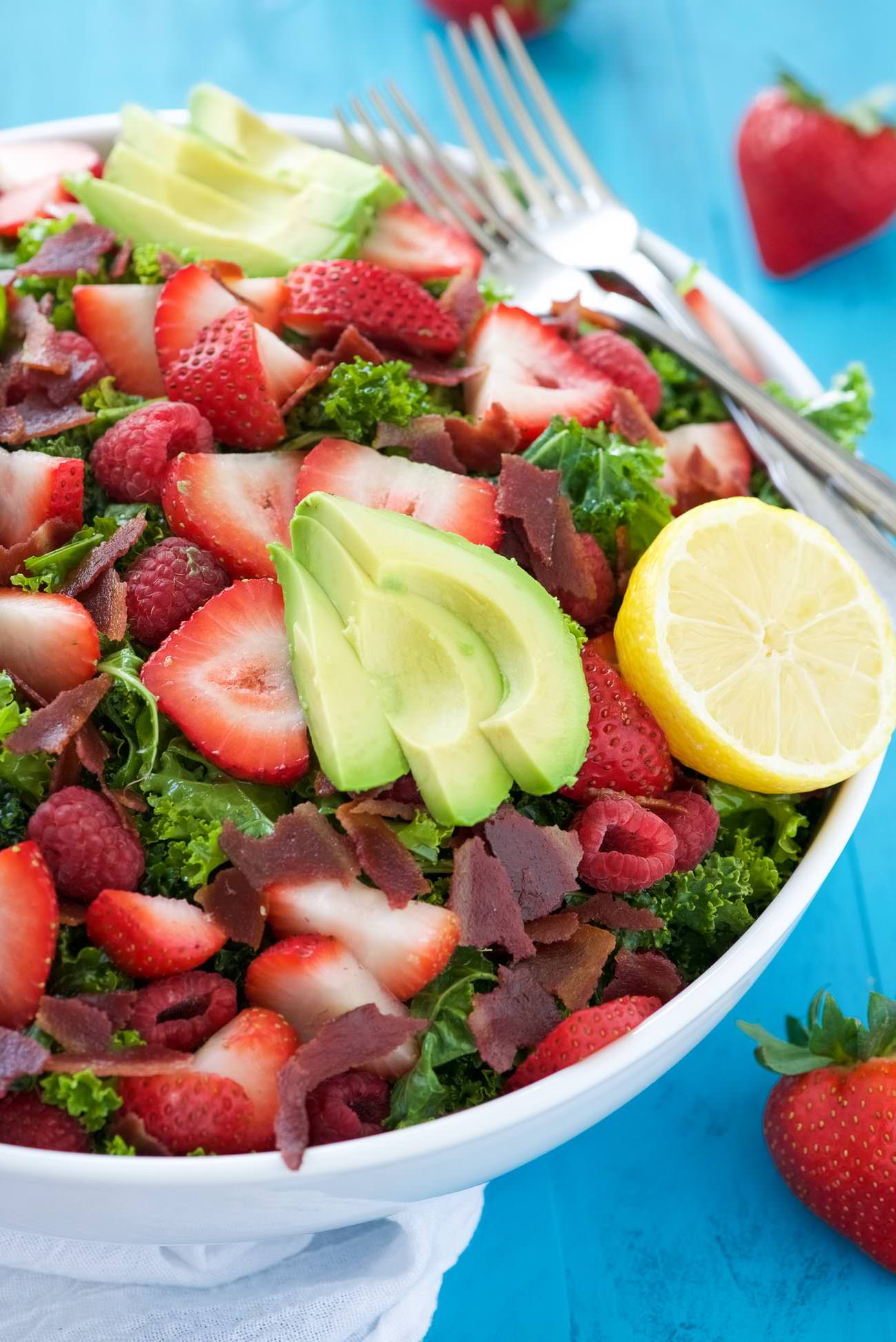 The fruit in this salad are by far what make this salad! Juicy, sweet, and slightly tart berries.  This the one time that less is not more! So feel free to add more than what is called for. I won't tell...