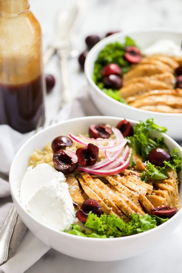 Honey Balsamic Glazed Chicken Quinoa Bowls with Cherries + A Blogging Break With Salt and Wit